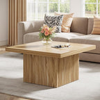 Tribesigns Square Coffee Table, 31.5-Inch Fluted Coffee Table, Mid-Century Modern Living Room Table, Large Cocktail Table for Living Room, Easy Assembly, Oak