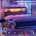 Aheaplus Headboard for Queen Size Bed with Storage, Headboards with LED Light, Power Outlets, USB Ports Queen Size Head Board, Wood headboard Only Sturdy and Stable Headboards, Modern, Black Oak