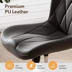 Armless Desk Chair, Morden Home Office Chair no Arms, Adjustable Height & Rocking Computer Chair, PU Leather Vanity Chair, Ergonomic Seat Soft Padded Desk Chairs for Home Small Space, Black