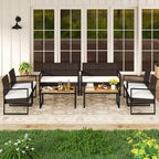 Tangkula 8 Pieces Patio Furniture Set, Outdoor Rattan Conversation Set w/Cushioned Chairs & Wood Plastic Coffee Table, Wicker Sectional Seating Furniture for Backyard, Poolside, Porch (Off White,2)