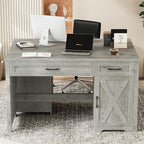 Vabches Farmhouse 51" Executive Desk,Computer Desk with Drawers and Storage Cabinet, Home Office Desk for Work and Study.Grey