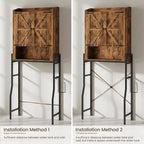 Over The Toilet Storage Cabinet, Over Toilet Organizer with 2-Door & Metal Stand, Bathroom Organizers and Storage with Adjustable Shelves for Bathroom, Restroom, Laundry, Rustic Brown