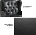 Accent Chair, Upholstered Armchair with Button Tufted High Back & Solid Wood Legs, Comfy Wingback Reading Single Sofa Chair for Small Spaces, Living Room, Bedroom (Leather Black, Set of 2)