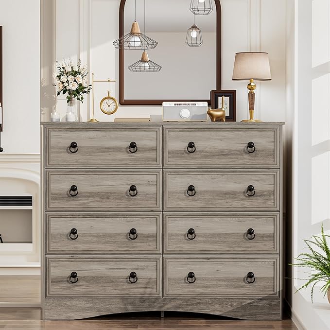 8 Drawer Dresser for Bedroom, Large Dressers & Chests of Drawers, TV Stand for 55 inch, Storage Organizer Furniture, Hallway, Entryway, Closet, Brownish Grey