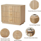 Fluted Dresser for Bedroom with 3 Drawers,31.5"Wide Modern Chest of Drawers with Metal Handle,Large Storage Dresser,Wood Closet Clothes Storage Organizer for Nursery Living Room Hallway,Natural 2 Sets