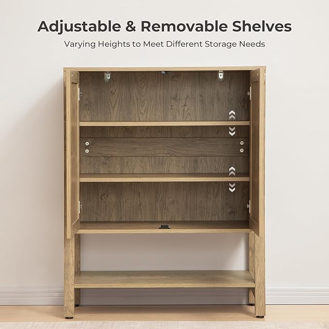 SICOTAS Shoe Storage Cabinet for Entryway - 5 Tier Rattan Entry Shoe Organizer Cabinet with Shelves & Doors, 2 Pieces Farmhouse Boho Shoe Rack for Hallway, Living Room, Closet (Carbon Cherry)