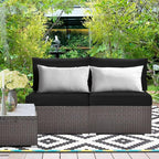 COSTWAY 2PCS PE Rattan Armless Sofa, Wicker Patio Conversation Set Chairs with Soft Cushion, Outdoor Sectional Furniture for Yard, Poolside (Black)