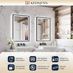 Keonjinn 30" x 36" LED Bathroom Mirror with Frontlit & Backlit, Black Metal Framed Mirror for Wall, Antifog, Stepless 3 Colors Temperature, UL-Listed LED Driver, Tempered Glass