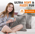 Cheer Collection Throw Pillows for Couch and Bed, Soft Shaggy Throw Pillows with Inserts Included, Cozy Long Hair Faux Fur Pillows - Set of 2-20" x 20" - Silver Gray