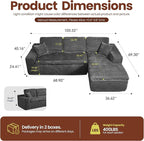 106" Oversized Couch Sofa, L Shape Couches for Living Room, No Assembly Required Corduroy Sectional Sofas with Right Facing Chaise for Home Apartment