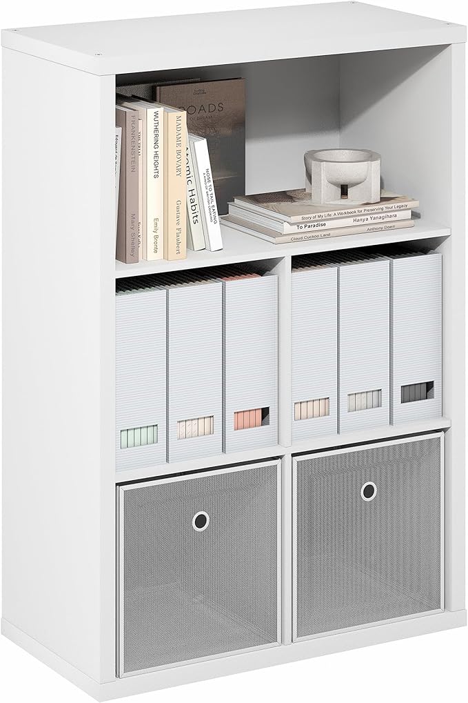 Furinno Cubicle Book Shelf, 5-Cube Bookshelf, Cube Storage Organizer Bookcase with Closed Back, 15.3 x 29.9 x 43.3, for Living Room, Bedroom, Home Office, White