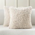 FUTEI Beige Decorative Throw Pillow Covers 18x18 Inch Set of 2,Soft Fluffy Faux Wool Fur Boucle Textured Cushion Case,Modern Home Decor for Couch Bed Living Room Office