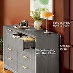Marsail Fluted 8-Drawer Wide Wooden Dresser, Smooth Gliding Drawers & Large Capacity Storage Space, Modern Organizer Cabinet for Bedroom or Hallway, Light Grey