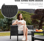 Grand patio 5-Piece Outdoor Furniture Set, Outdoor Sofa Set with 2 Round Side Tables, Modern Metal Patio Couch with Thick Waterproof Cushions for Porch Deck Backyard, Dark Grey