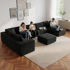 Modular Sectional Cloud Couch for Living Room,Modern Boneless Couche Set with Plush Corduroy,Comfy Floor Sofa with Memory Foam,Stupendous U Shaped Sofa with Ottoman,No Assembly Required,Black
