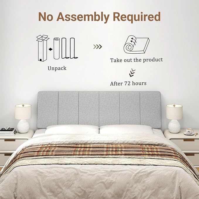 Queen Size Headboard Only-No Assembly, Upholstered Headboard Queen Size Linen Fabric Modern Style Headboards for Adjustable Bed Extra-Thick, Light Gray