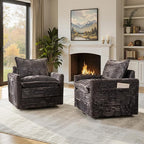Swivel Accent Chair Set of 2, Modern Sofa Chairs for Living Room, Plush Upholstered Cloud Chair with Double Layer Thick Cushions, Bedroom Reading Nook Armchair, Gray