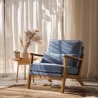 VINGLI Solid Wood Wide Armrests Accent Chair,Upholstered Mid Century Modern Chair with Pillow,Comfy Reading Chair Farmhouse Arm Chair,Chairs Living Room,Bedroom,Guest Room,Chenille Fabric,Dark Blue