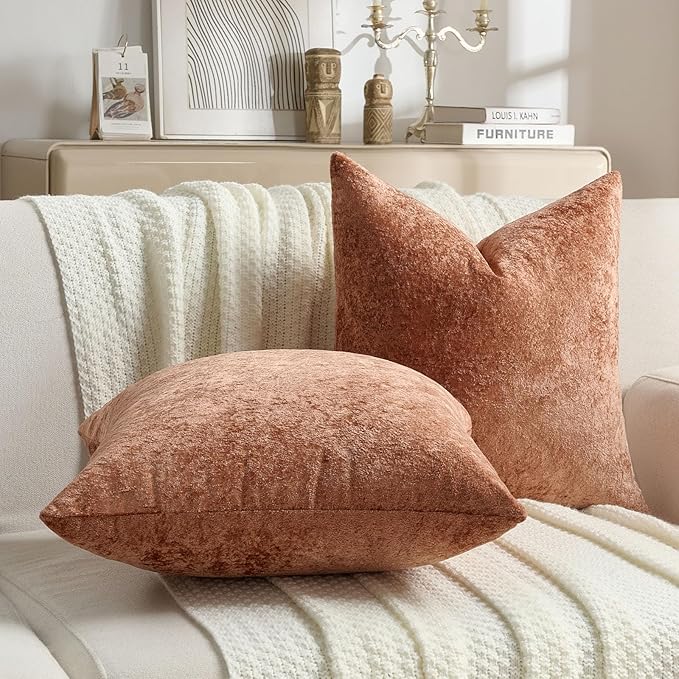 FUTEI Rust Flannel Throw Pillow Covers 18x18 Inch Set of 2,Soft Dimensional Textured Cushion Cases,Modern Home Decor for Couch Living Room