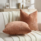 FUTEI Rust Flannel Throw Pillow Covers 18x18 Inch Set of 2,Soft Dimensional Textured Cushion Cases,Modern Home Decor for Couch Living Room