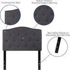 EMMA + OLIVER Twin Size Tufted Upholstered Headboard with Adjustable Metal Bed Rail Slots, Modern Fabric Upholstered Twin Headboard, Dark Gray