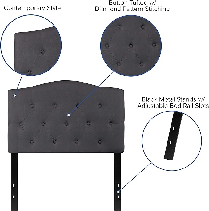 BizChair Tufted Upholstered Twin Size Headboard in Dark Gray Fabric