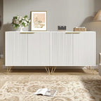 Fluted Storage Cabinet, Set of 2, Sideboard Buffet Cabinet, Modern Wood Accent Cabinet with Adjustable Shelves, Console Table for Living Room, Hallway, Entryway, White