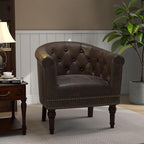Lumibee Faux Leather Barrel Chairs, Upholstered Accent Chairs Set of 2 for Living Room, Modern Comfy Club Armchairs for Office, Bedroom, Waiting Room-Chocolate