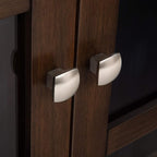 SIMPLIHOME Acadian Storage Cabinet - 39 inch Wide Solid Wood 4-Shelf Display Cabinet in Natural Aged Brown, Transitional Cupboard for Living Room or Dining Room with Glass Doors and Adjustable Shelves