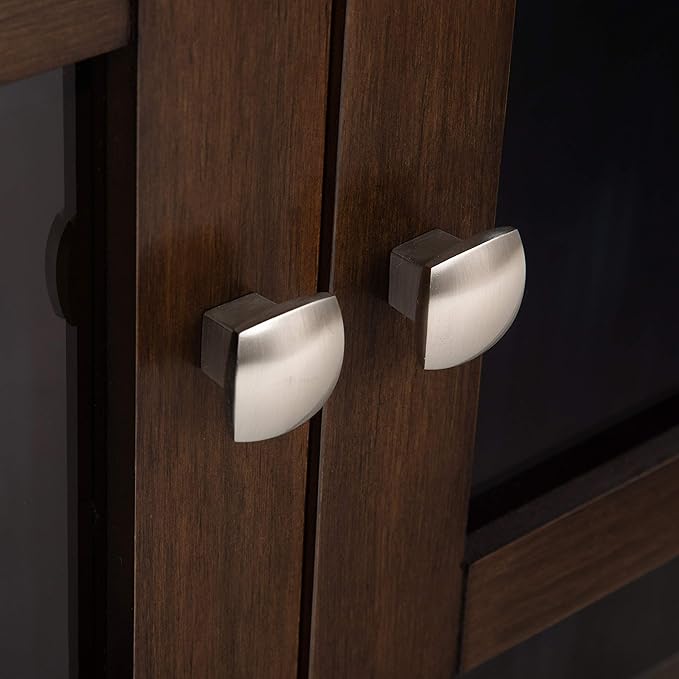 SIMPLIHOME Acadian Storage Cabinet - 39 inch Wide Solid Wood 4-Shelf Display Cabinet in Natural Aged Brown, Transitional Cupboard for Living Room or Dining Room with Glass Doors and Adjustable Shelves