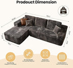 104" Cloud Sectional Couch with Chaise, Boneless L-Shaped Cloud Couch with Deep Seat, Soft Plush Modern Minimalist Sofa, Assembly Free Comfy Sofa for Office Living Room Apartment(Grey, Left Chaise)