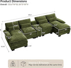 U Shaped Sectional Sofa with Storage Console, Cup Holders & USB Ports, Small Modular Cloud Couch with Deep Seats, Modern Comfy Living Room Sofa for Apartment, Chenille Green