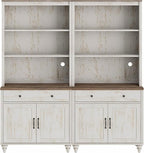 WAMPAT 5 Tier Bookshelf 72" Tall Bookcase with Barn Doors, Large Farmhouse Display Book Shelf with 2 Drawers and Storage Cabinet, Library Wood Bookshelves for Living Room,Kitchen, Rustic White (2PCS)