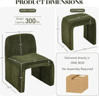 Accent Reading Chair with Ottoman, Chenille Upholstered Comfy Armless Accent Chair with Footrest Modern Side Lounge Chair for Living Room Bedroom, Moss Green