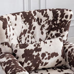 Accent Reading Arm Chairs with Ottoman for Living Room Bedroom, Midcentury Modern Comfy Corner Sofa Chair, Wingback Waiting Room Club Chair with Button Tufted Back &Lumbar Pillow, Fabric Cow