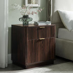 T4TREAM 23'' Fluted Nightstand with Charging Station, Large 2 Drawer Bedside Table, Modern End Table with Storage, Mid Century Night Stand for Bedroom, Living Room, Curved Profile, Dark Walnut