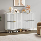 SICOTAS Fluted Shoe Cabinet Storage for Entryway with 2 Flip Drawers-11.8" Deep Freestanding Shoe Organizer Cabinet with 6-Tier Shelves, Large 20 Pairs Shoes Rack Cabinet for Foyer Hallway, White