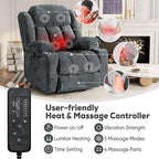 ABCASA Large Dual Motor Lay Flat Power Lift Recliner Chair for Elderly with Heat ＆ Massage, Comfortable Chenille Recliner, Cup Holder, Side Pocket,USB-A ＆ C Ports, Gray Blue