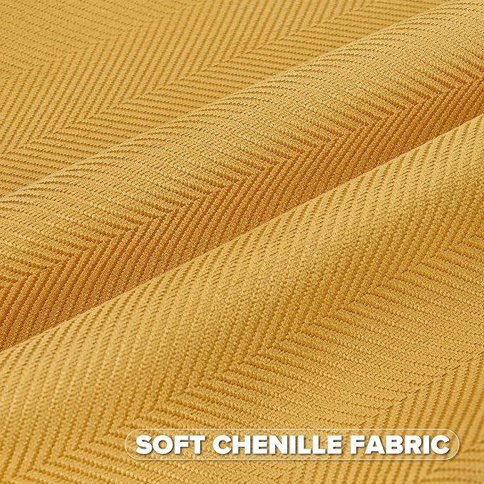 FUTEI Mustard Yellow Chenille Throw Pillow Covers 24x24 Inch Set of 2,Soft Wide Chevron Textured European Pillow Shams,Farmhouse Home Decor for Couch Bed Living Room
