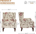 Floral Wingback Accent Chairs Set of 2, High Back Upholstered Armchair, Comfy Fabric Wingback Arms Chairs with Solid Wood Legs, Single Sofa Reading Chair for Bedroom Living Room, Beige
