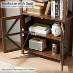 5 Tier Bookshelf 70" Tall Bookcase with Barn Doors,Large Farmhouse Display Book Shelf with Adjustable Shelves and Storage Cabinet，Library Wood Bookshelves for Living Room,Kitchen,Brown(3PCS)