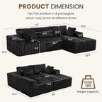 Apicizon 113" Modular Sectional Couch for Living Room, L Shaped Sectional Sofa Couch with Deep Seat, Boneless Sleeper Sofa with Chaise Longue for Apartment，No Assembly Required (Plush Corduroy Black)