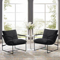 Furnilivng Large Sling Accent Chair Set of 2, Comfortable Boucle Fabric Arm Chair, Upholstered Cozy Reading Chair for Living Room, Bedroom, Dressing Room, Home Office, Black