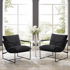 Furnilivng Large Sling Accent Chair Set of 2, Comfortable Boucle Fabric Arm Chair, Upholstered Cozy Reading Chair for Living Room, Bedroom, Dressing Room, Home Office, Black