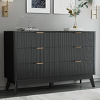 SUNWAVE 6 Drawer Dresser for Bedroom, 49.6" Wide Modern Fluted Dresser with Round Corner, Wood Chest of Drawers for Living Room