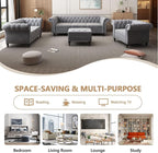Home Sofa Living Room Furniture, 3 Seater 84" Velvet Upholstered Couch, Mid Century Modern Comfy Couch with Cushions, Classic Tufted Chesterfield Couches for Bedroom, Office, Apartment (Grey)