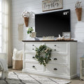 Farmhouse 6 Drawers Dresser for Bedroom, 58" Wide Dresser Chest of Drawers Organizer Storage, Wood Rustic Chest for Closet w/Two Different Drawer Sizes for Living Room, Hallway, White