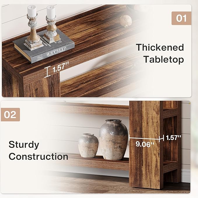 Tribesigns 70.9-Inch Extra Long Console Table with Storage, Narrow Wooden Sofa Table Behind The Couch, Farmhouse 3-Tier Entry Foyer Table for Entryway, Living Room, Hallway, Brown