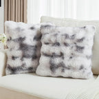 FUTEI Grey White Decorative Throw Pillow Covers 16x16 Inch Set of 2,Soft Fuzzy Faux Rabbit Fur Cushion Covers with Raised Texture,Neutral Boho Home Decor for Couch Bed Living Room