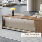 Premium Executive Desk, Modern L Shape Office Executive Desk with Drawers, Lockable Storage & Cable Management(Champagne Wood Grain+Beige/Left,79" L*63" W*30" H)